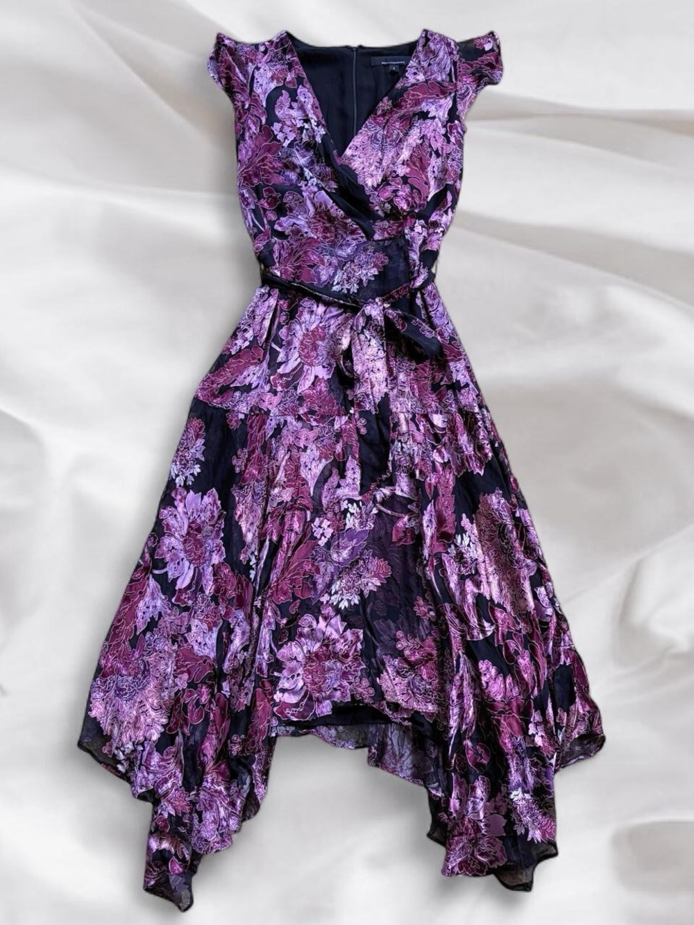 Y2K Whimsygoth Asymmetrical Purple Floral Velvet Dress